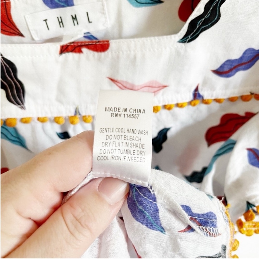 THML Multicolor Patterned Blouse with Pom-Pom Trim - image 6